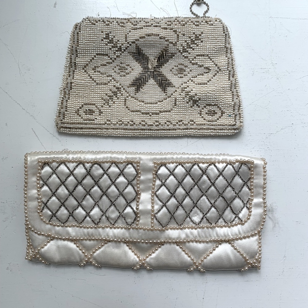 SOLD! Two Vintage Beaded and Pearl Satin Clutches or Purses